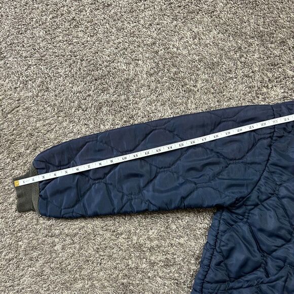 Vintage 70s Bomber Jacket Quilted Nylon Full Zip Navy Blue Military Grunge - Picture 12 of 13